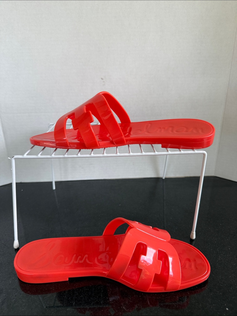Sam Edelman Women's Bay Logo Emblem Jelly Slide Sandals Size 8 Blood Orange - Picture 10 of 12